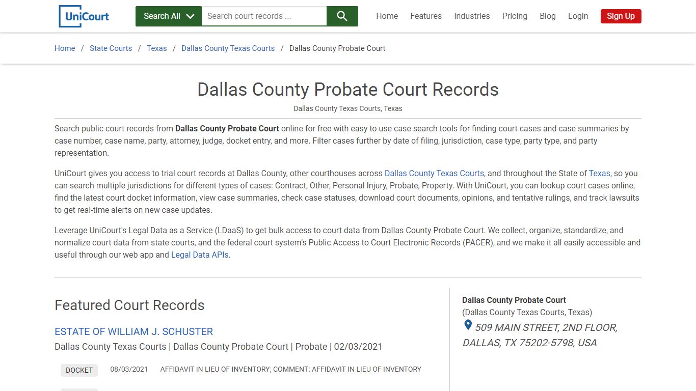 Dallas County Probate Court Records | Dallas | UniCourt