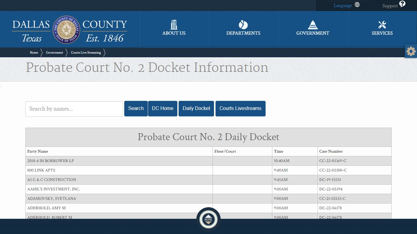 Probate Court No. 2 Docket Information - Dallas County